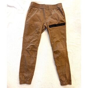 Ring of Fire Mens Moto Jogger Pants Brown Tan Ribbed Panel RYB0050C Size L